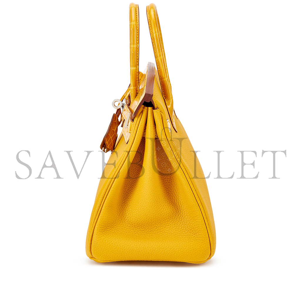 H**mes master birkin 25 crocodile and togo leather amber silver buckle h076216ck22 (25*20*13cm)